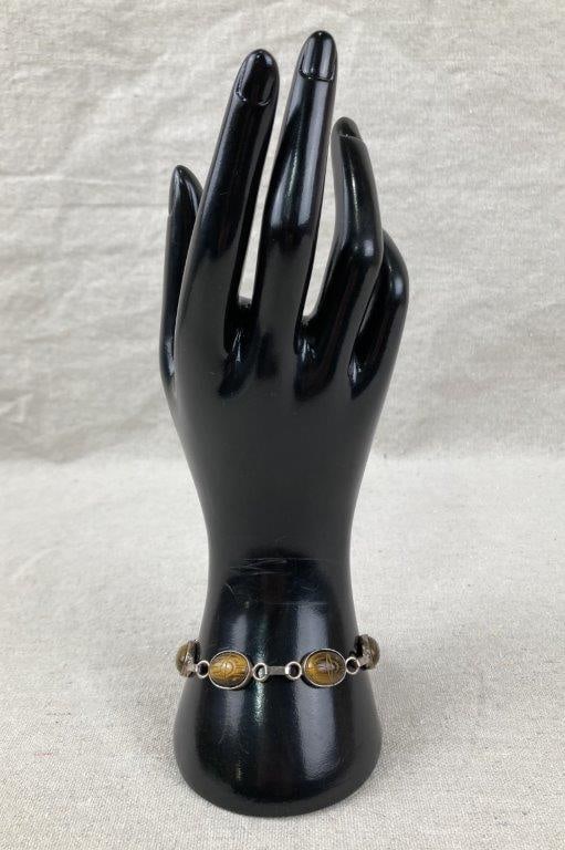 Sterling Silver and Tiger’s Eye Scarab Bracelet - 3