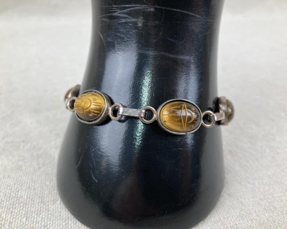 Sterling Silver and Tiger’s Eye Scarab Bracelet - 5