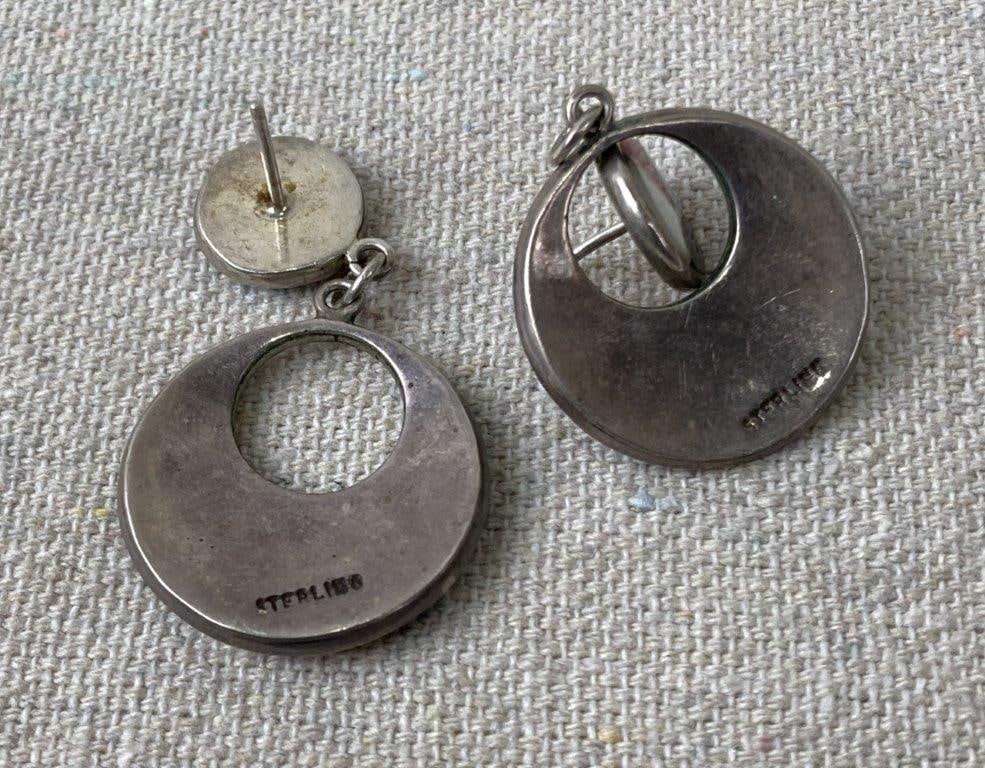 Native American Sterling Silver and Turquoise Dangle Earrings - 3