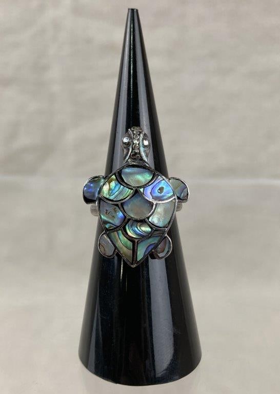 Sterling Silver and Abalone Sea Turtle Ring - 2