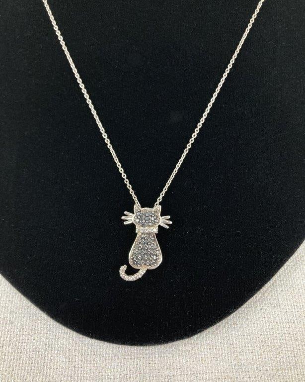 Sterling Silver and Marcasite Cat Necklace - 2