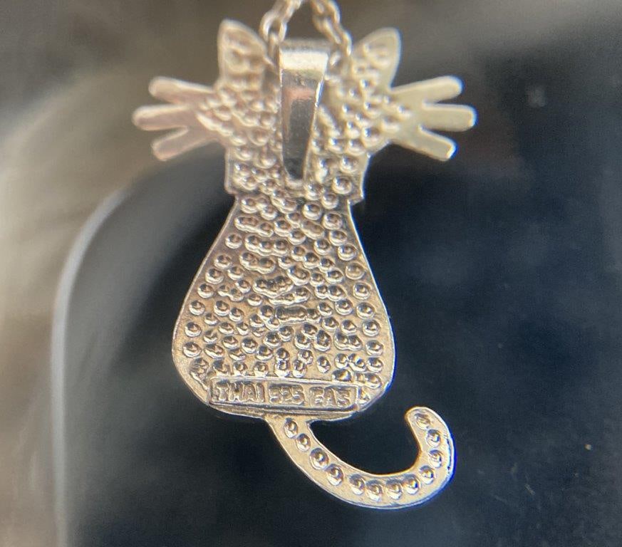 Sterling Silver and Marcasite Cat Necklace - 4