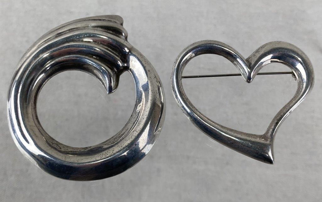 Sterling Silver Heart and Wave Brooches (1 of 6)