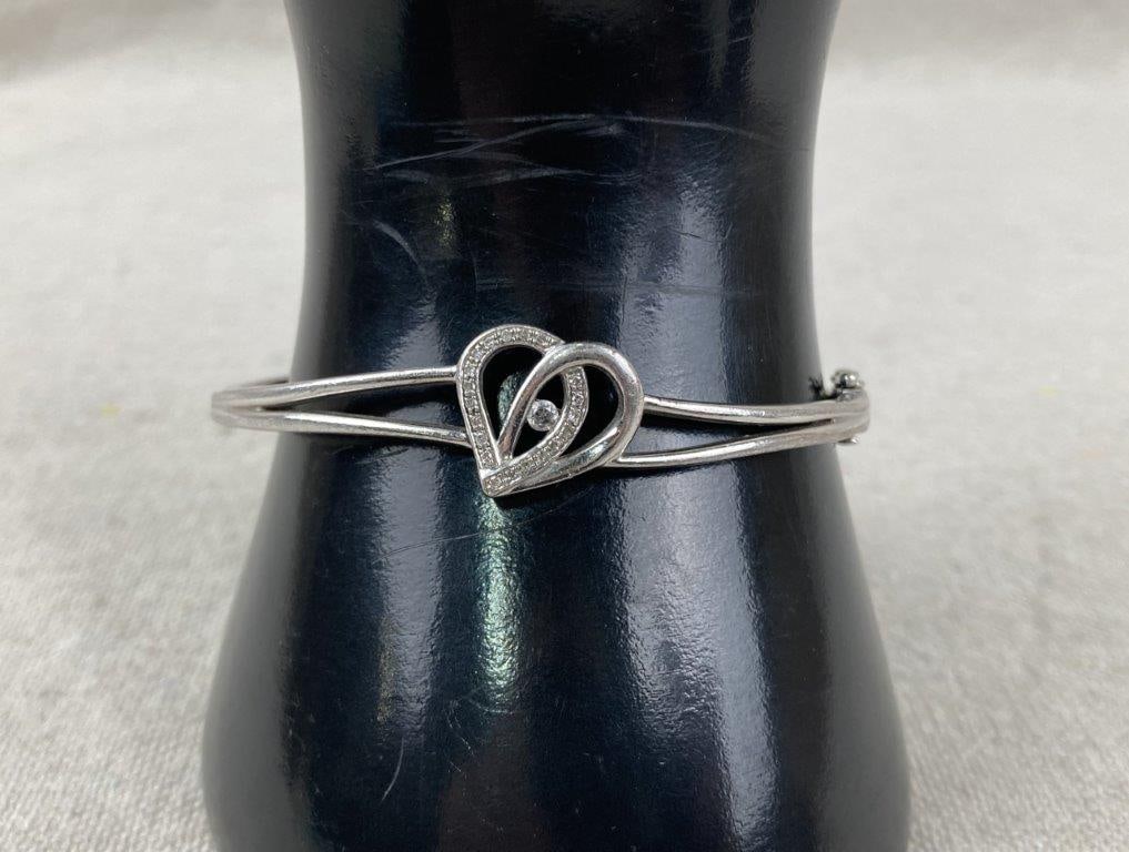 Sterling Silver Heart Bangle Bracelet (1 of 5)