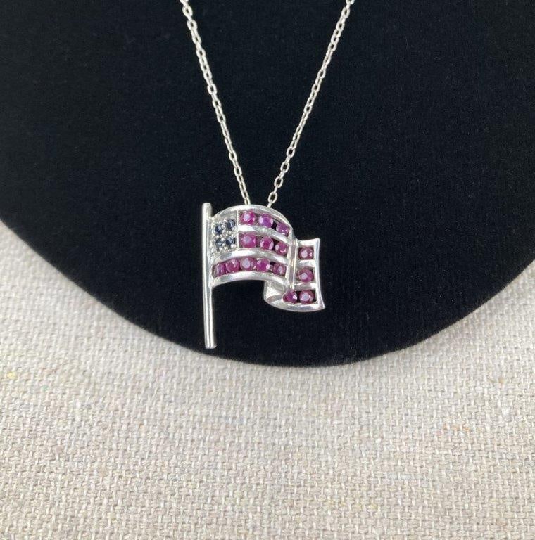 Sterling Silver American Flag Necklace - 2