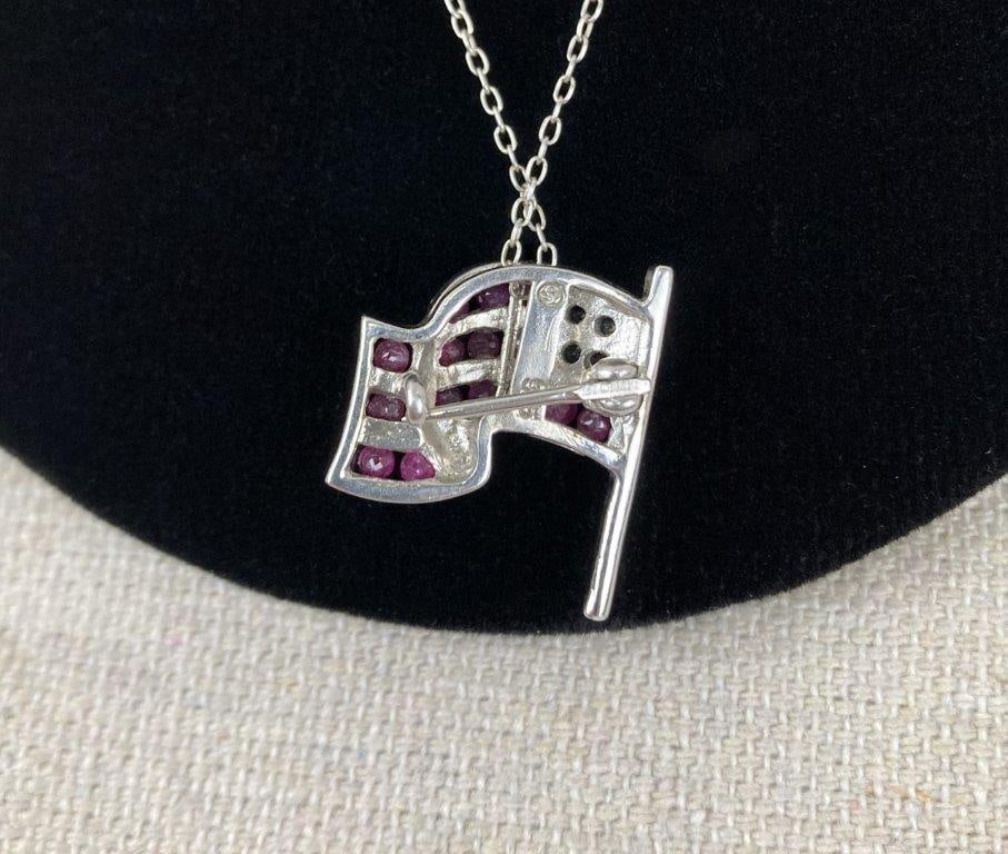 Sterling Silver American Flag Necklace - 3