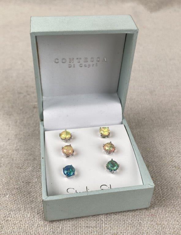 Three Pairs of Sterling Silver and Opal Stud Earrings (1 of 4)