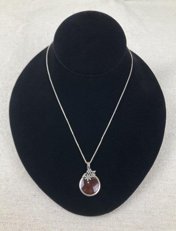 Sterling Silver and Carnelian Pendant Necklace (1 of 4)