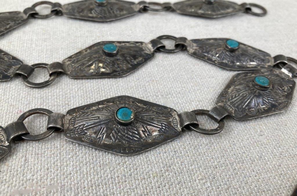 Silver-Plated Concho Belt with Turquoise Accents - 4