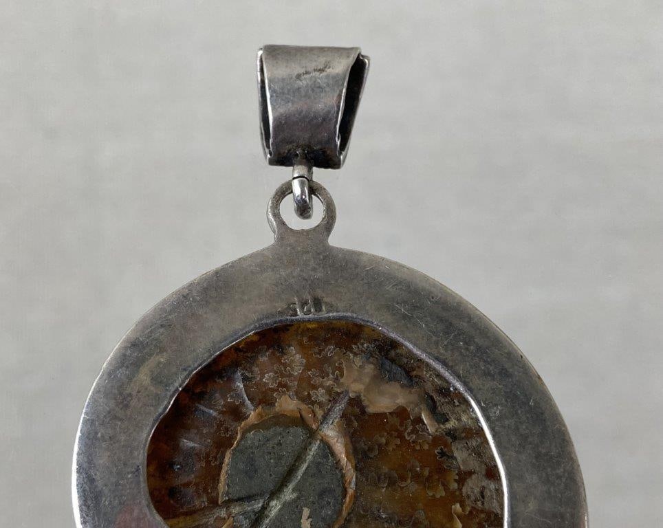 Sterling Silver and Polished Ammonite Fossil Pendant - 4