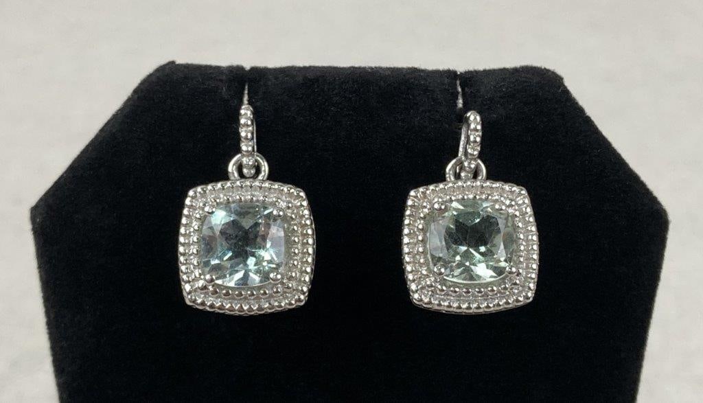 Sterling Silver and Faceted Cut Stone Dangle Earrings (1 of 3)