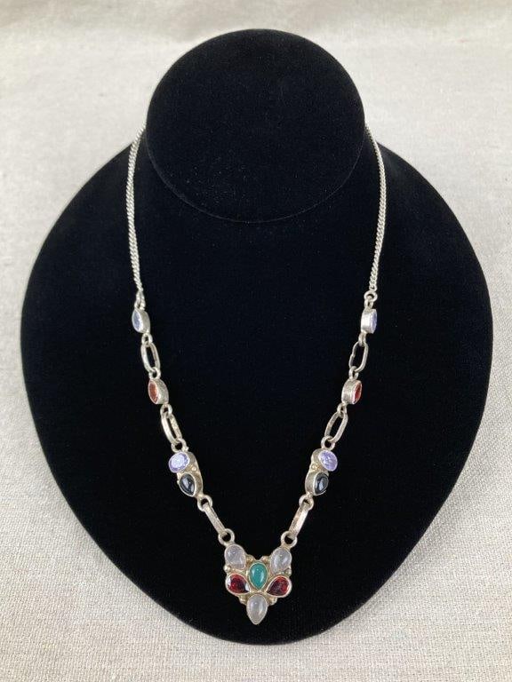 Artisan Sterling Silver and Multigem Necklace (1 of 5)