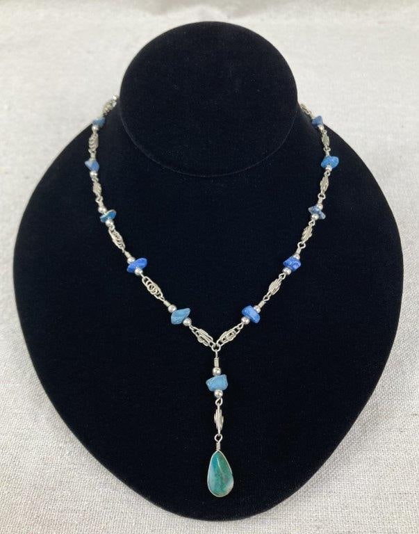 Artisan Sterling Silver and Turquoise Necklace (1 of 3)