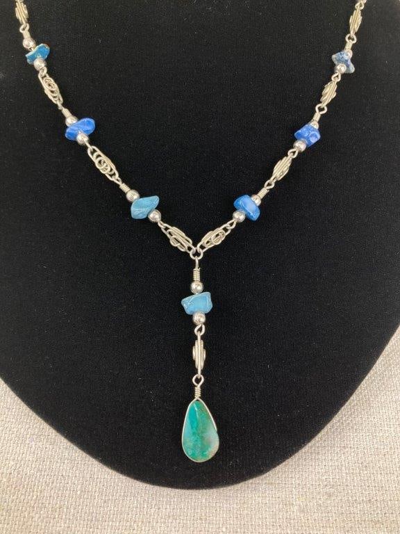 Artisan Sterling Silver and Turquoise Necklace - 2