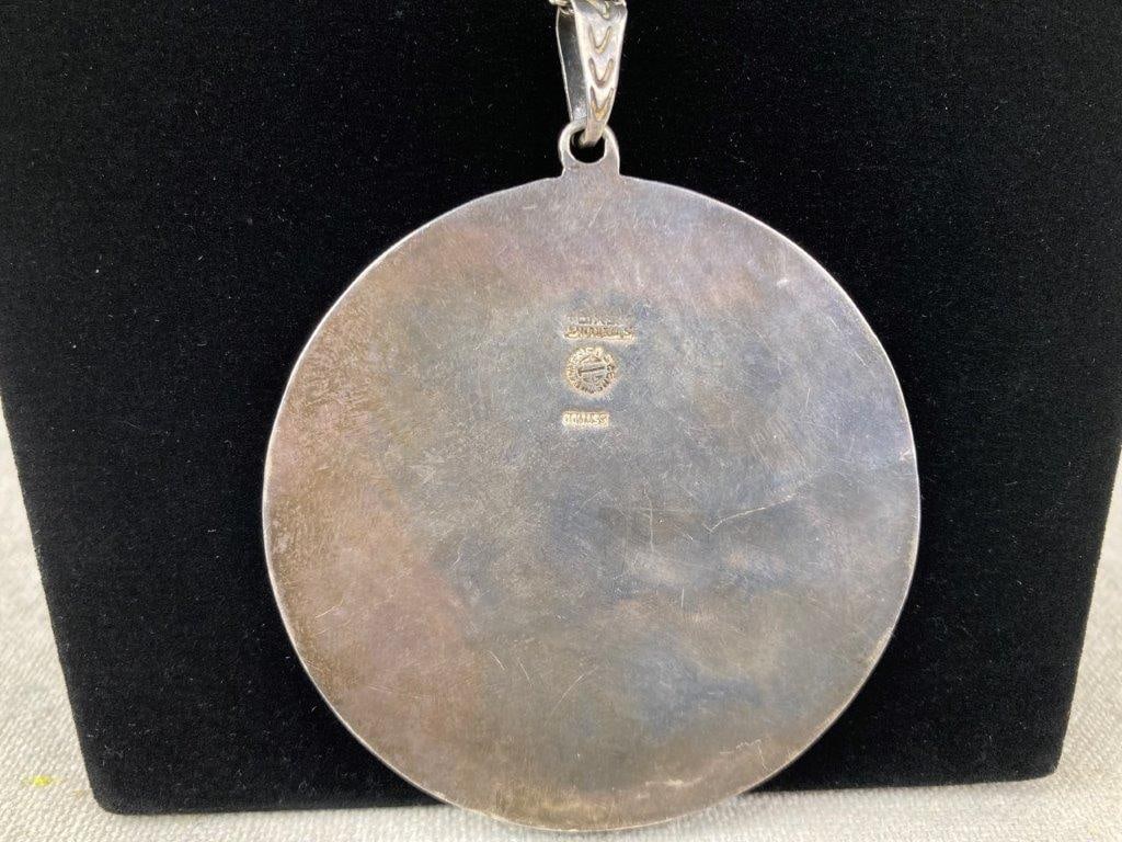 Taxco Sterling Silver Aztec Calendar Necklace with Abalone Inlay - 3