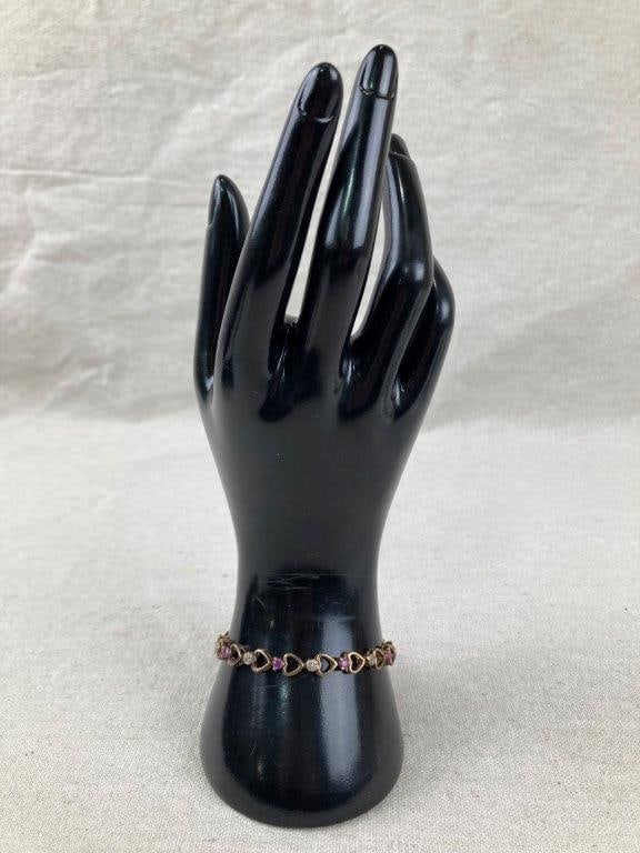 Vintage Sterling Silver Heart Design Tennis Bracelet - 2