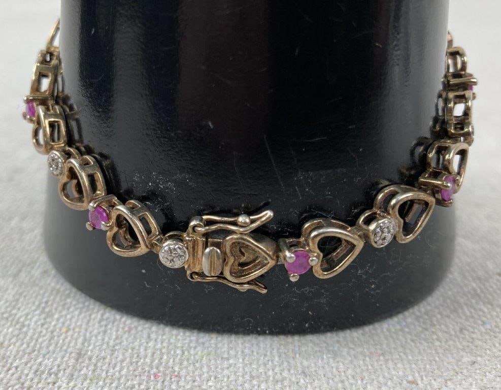 Vintage Sterling Silver Heart Design Tennis Bracelet - 4