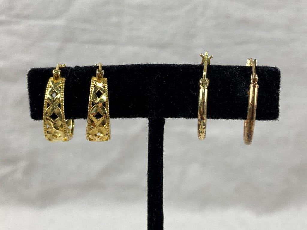 Two Sterling Silver with Gold Vermeil Hoop Earrings - 5