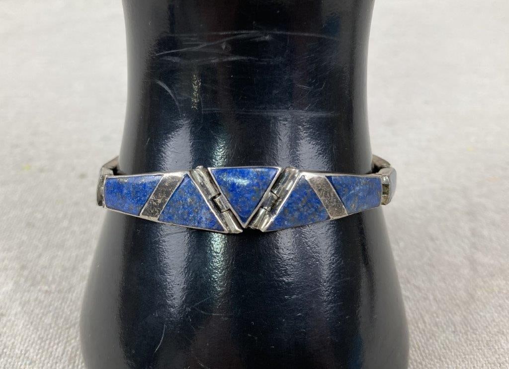 Vintage Artisan Sterling Silver Lapis Lazuli Link Bracelet (1 of 5)