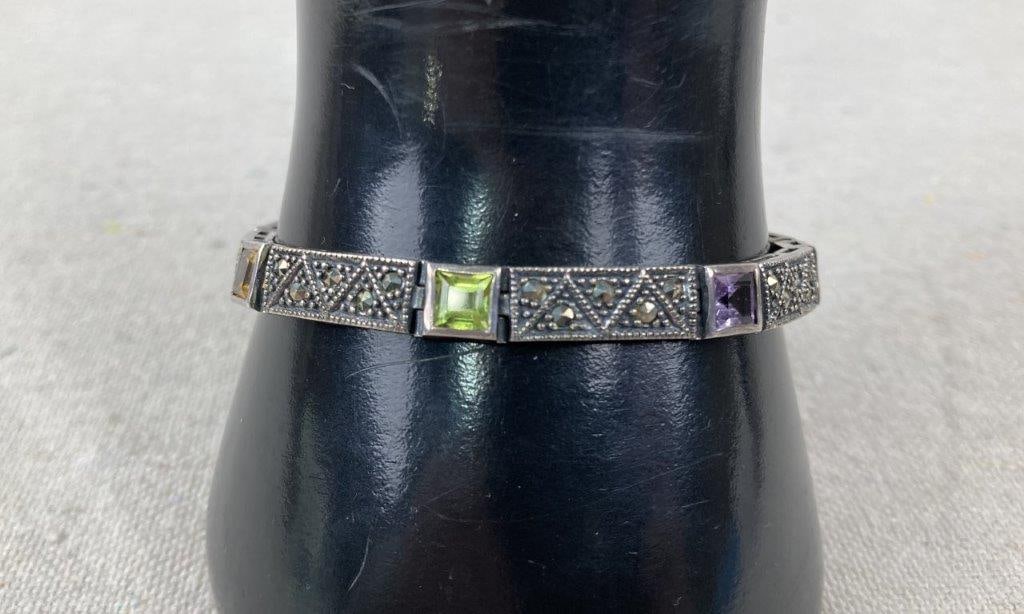 Vintage Art Deco Style Sterling Silver Gemstone Link Bracelet (1 of 5)