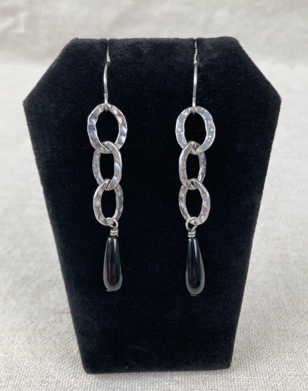 Sterling Silver Hematite and Black Onyx Earrings - 2