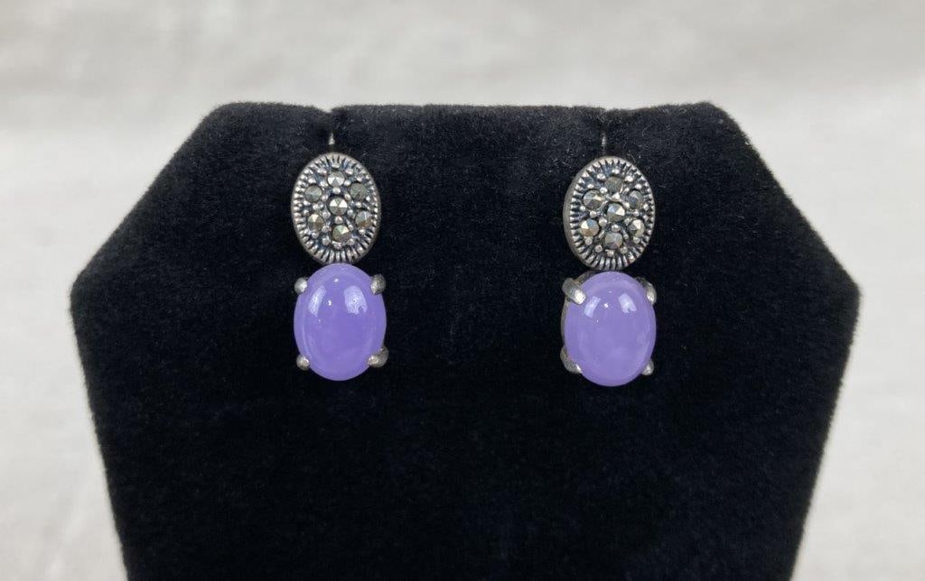 Sterling Silver Lavender Jade and Amethyst Earrings - 2