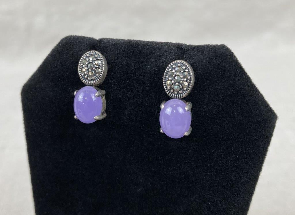 Sterling Silver Lavender Jade and Amethyst Earrings - 3