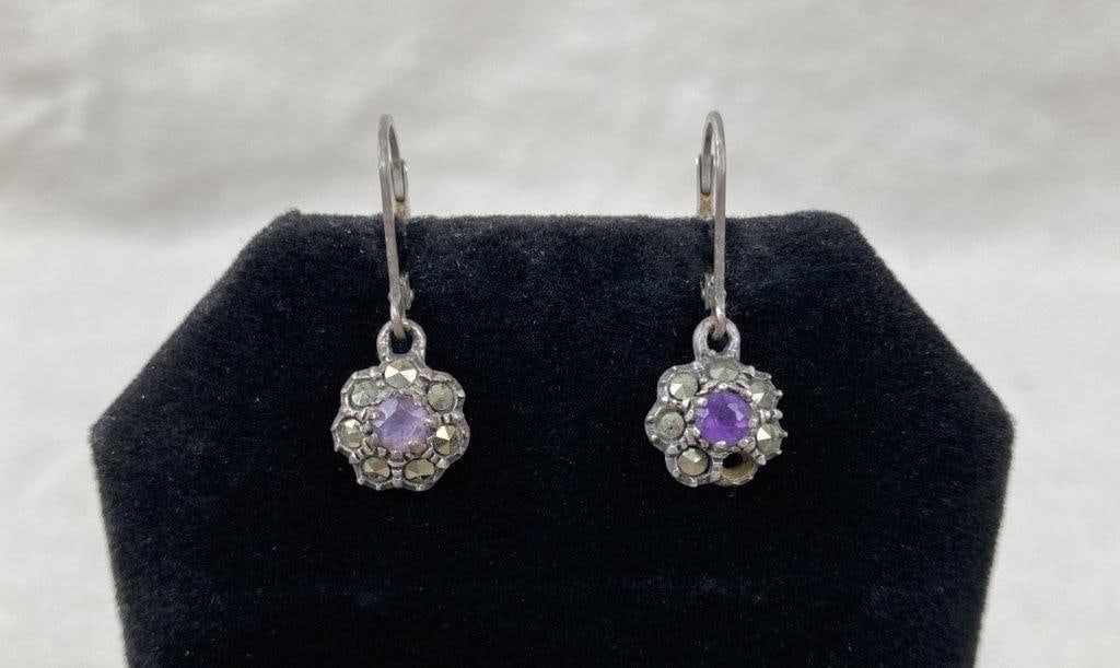 Sterling Silver Lavender Jade and Amethyst Earrings - 5