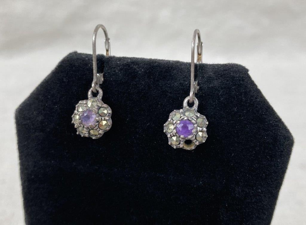 Sterling Silver Lavender Jade and Amethyst Earrings - 6