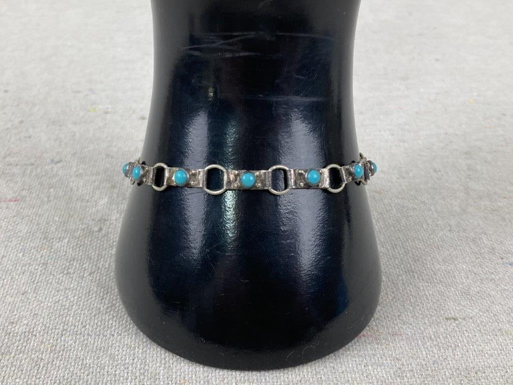 Vintage Mexican Turquoise Sterling Silver Bracelet (1 of 5)