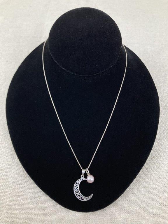 Sterling Silver Moon and Pearl Necklace (1 of 4)