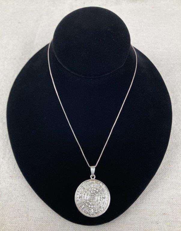Sterling Silver Aztec Calander Necklace (1 of 5)
