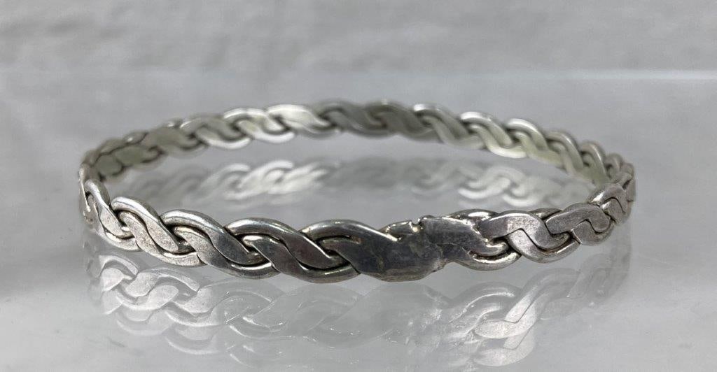 Artisan Sterling Silver Braided Bangle Bracelet (1 of 2)