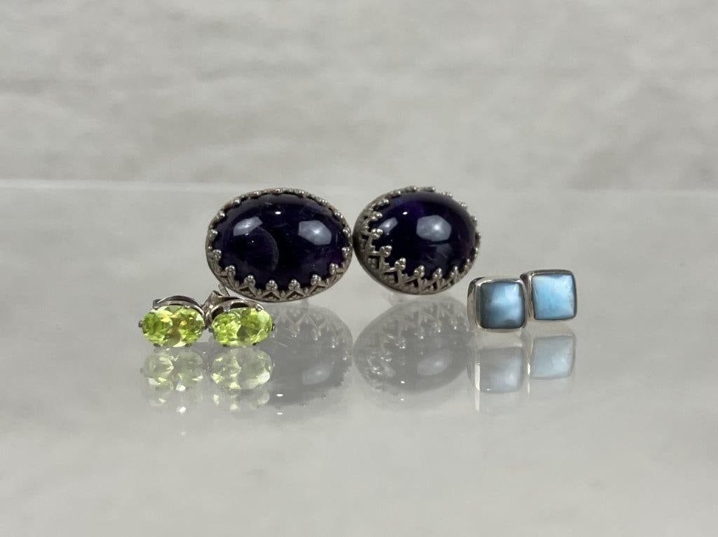 Three Pairs of Sterling Silver Earrings (1 of 8)