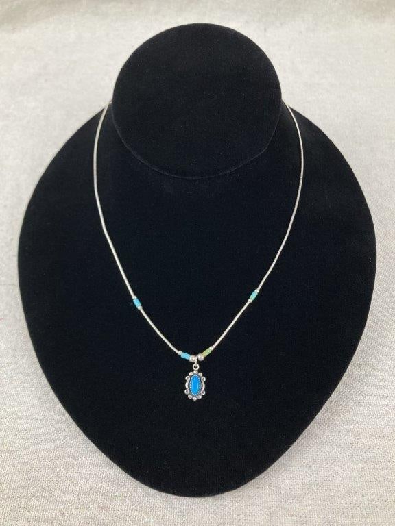 Native American Sterling Silver and Turquoise Necklace (1 of 4)