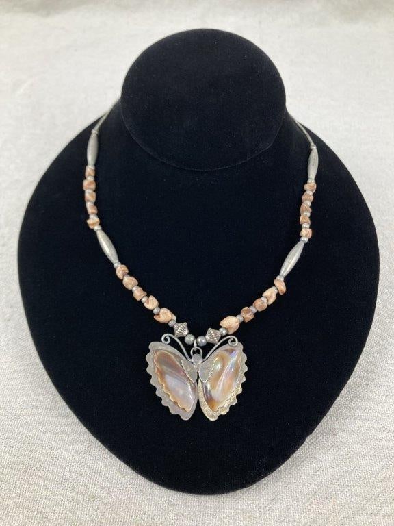 Sterling Silver and Shell Butterfly Necklace (1 of 3)