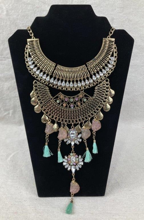 Goldtone Metal Bib-Style Statement Necklace (1 of 2)