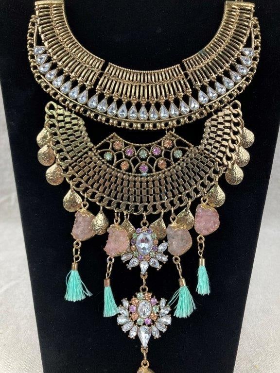 Goldtone Metal Bib-Style Statement Necklace - 2