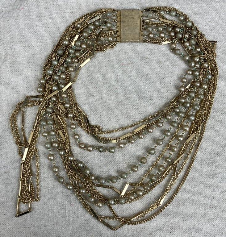 Five Goldtone Costume Jewelry Necklaces - 7