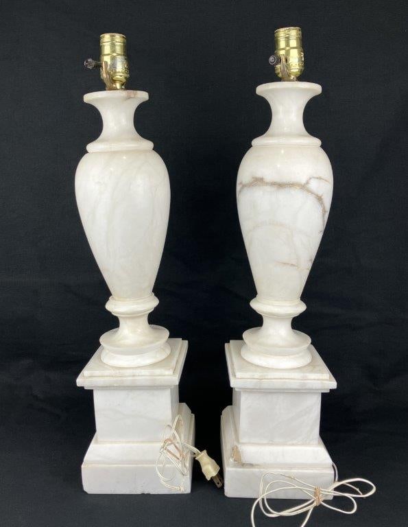 Pair of Carrara Marble Table Lamp - 7