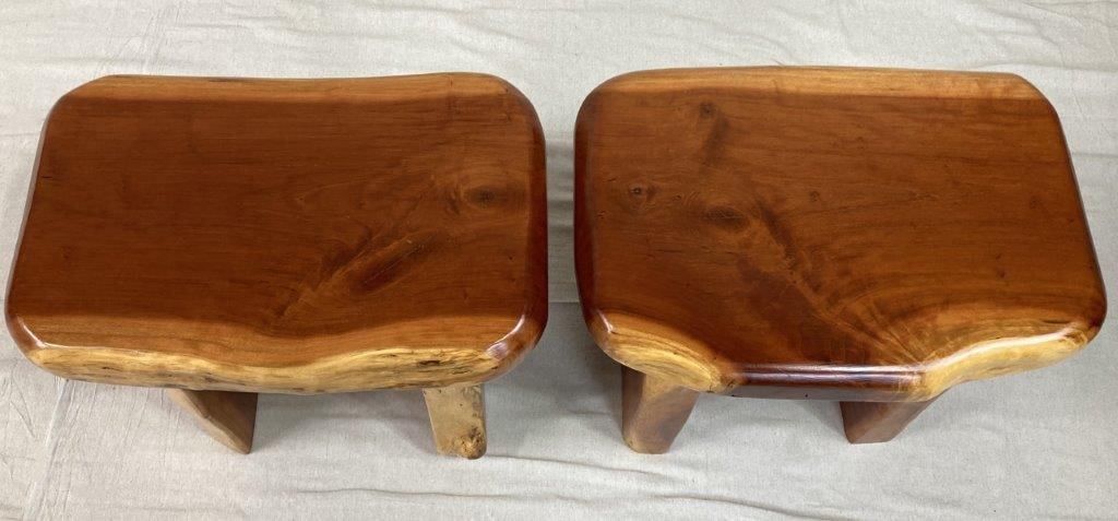 Pair of Live Edge Cherry Wood Benches - 2