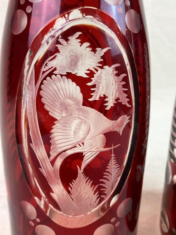 Bohemian Ruby Red Cut-to-Clear Crystal Decanters - 5