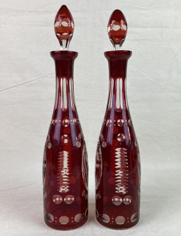 Bohemian Ruby Red Cut-to-Clear Crystal Decanters - 7