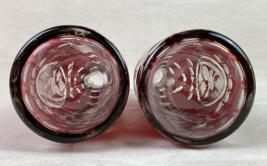 Bohemian Ruby Red Cut-to-Clear Crystal Decanters - 8