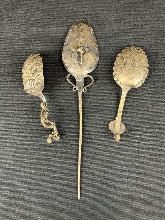 Three Sterling Silver Repousse Spoons - 5