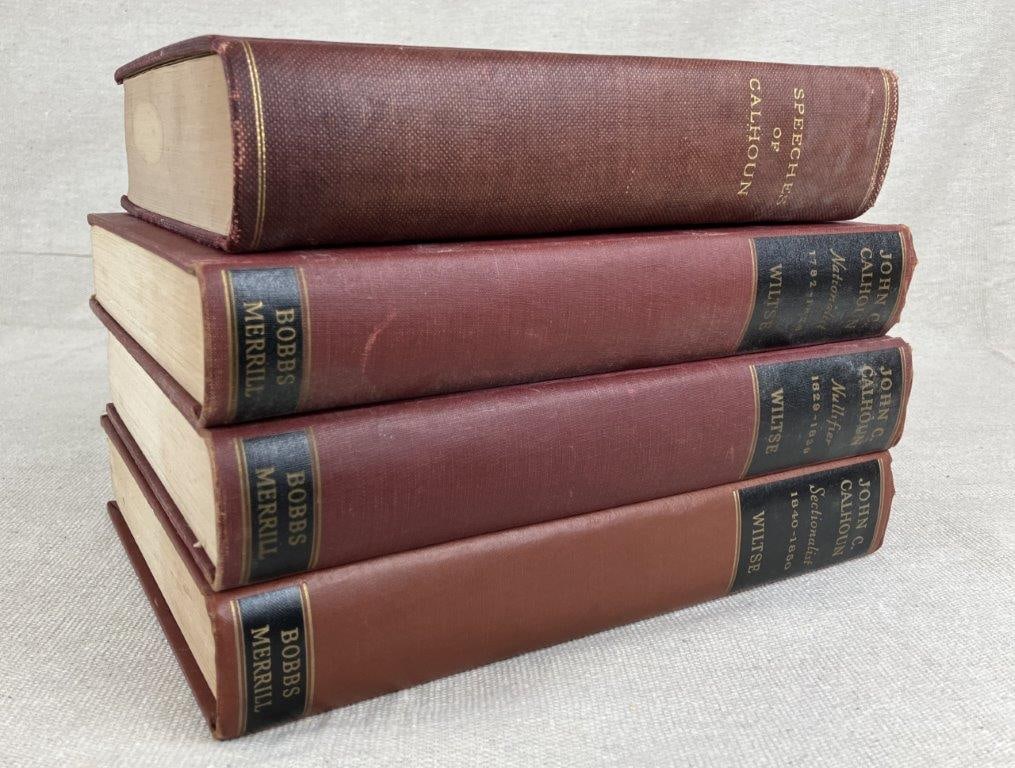 John C. Calhoun Books by Charles M. Wiltse Including Some First Editions: A group of books documenting the life and political career of John C. Calhoun, authored by Charles M. Wiltse and published by Bobbs-Merrill Company. Includes The Nullifier (first edition), The