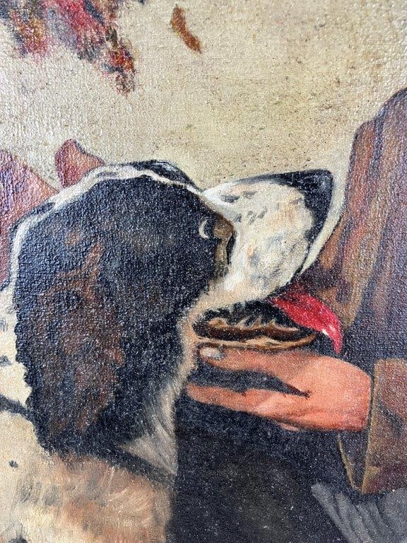 Folk Art Oil Painting of Man and Hunting Dog - 3