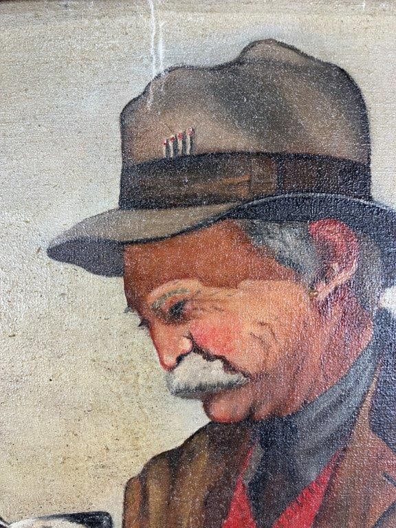 Folk Art Oil Painting of Man and Hunting Dog - 4