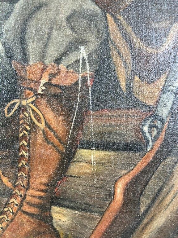 Folk Art Oil Painting of Man and Hunting Dog - 5