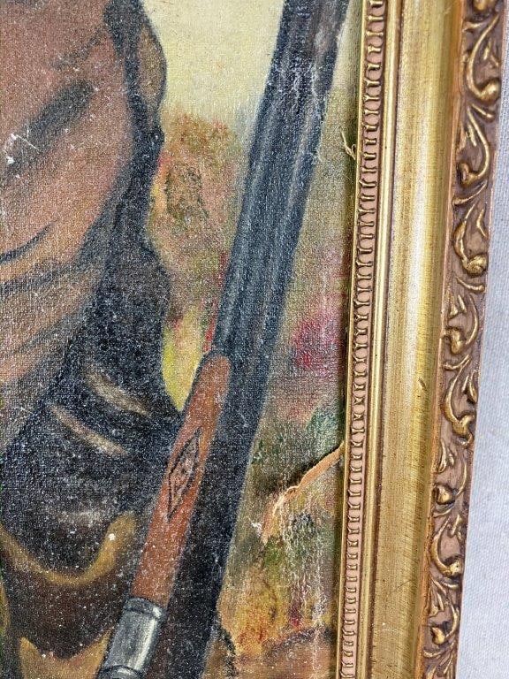 Folk Art Oil Painting of Man and Hunting Dog - 6